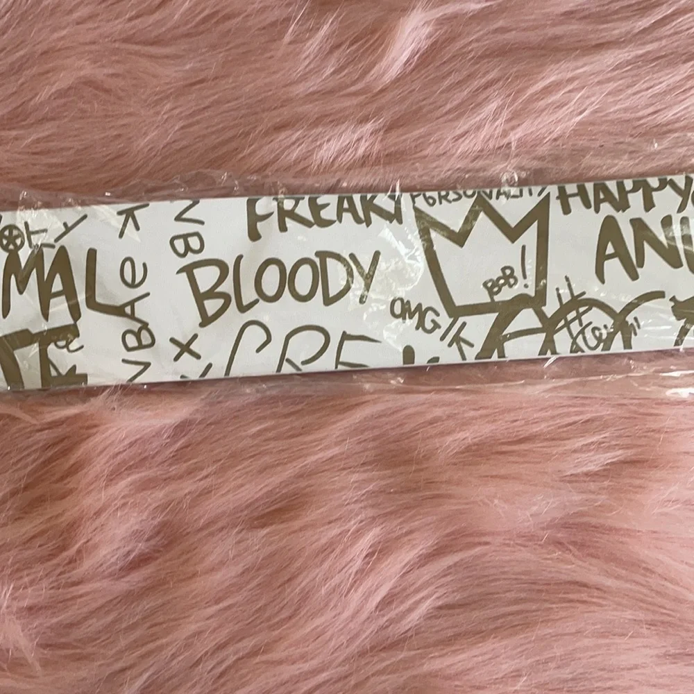 White Gold Graffiti Printed Fashion Wide Statement Belt